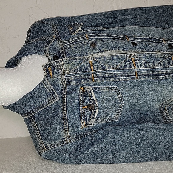 Route 66 Jacket Coat Trucker Denim Blue Jean Pockets Button Up Distressed L - Picture 8 of 16